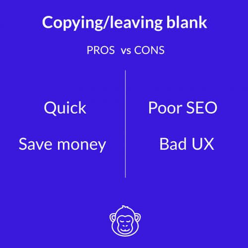 copying or leaving page blank for ecommerce copywriting pros and cons