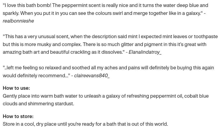 e-commerce product description example Lush