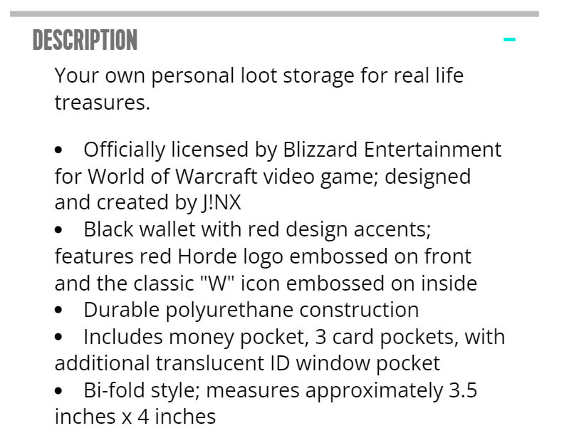 e-commerce product description example J!nx